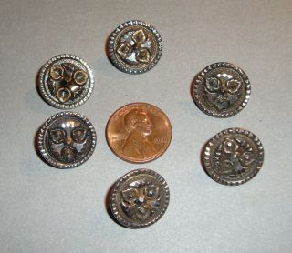 Set Of 6 Matching Antique Cut Steel Buttons 5/8 "
