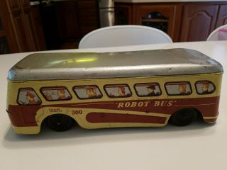 Vintage Woodhaven Robot Bus 300 Tin Metal Wind Up Toy