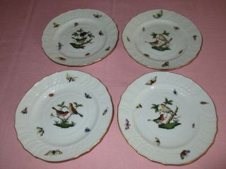Herend Hungary Porcelain Rothschild Bird 4 Bread & Butter Plates Dishes 1515