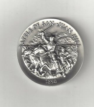 1896 Battle San Juan Hill Teddy Roosevelt Rough Rider Silver Longines Medal Coin