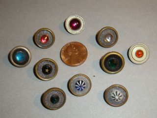 Antique Brass And Glass Jewel Centered Buttons