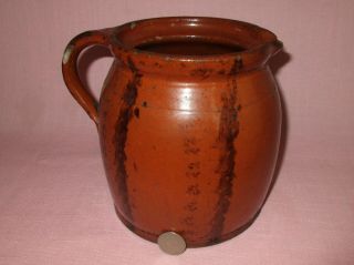 Antique 19th C Redware Stoneware Manganese Decorated Small Pitcher Pennsylvania