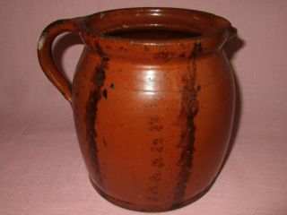 Antique 19th C Redware Stoneware Manganese Decorated Small Pitcher Pennsylvania 2