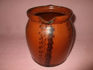 Antique 19th C Redware Stoneware Manganese Decorated Small Pitcher Pennsylvania 3