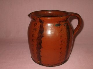 Antique 19th C Redware Stoneware Manganese Decorated Small Pitcher Pennsylvania 4