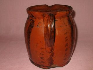 Antique 19th C Redware Stoneware Manganese Decorated Small Pitcher Pennsylvania 5