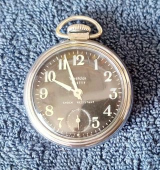 Vintage Westclox Scotty Pocket Watch,  RUNS,  Open Face,  Black Dial,  Made in the USA 8