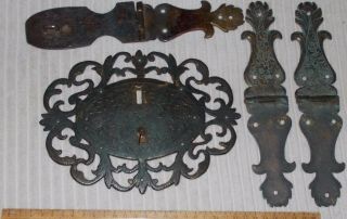 Brass Lock Plate With Iron Lock And Hasps 18th Century Or 19th Century