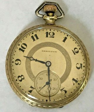 1929 Hamilton Grade 912 Pocket Watch Movement 17j,  12s 14k Gold Filled Of