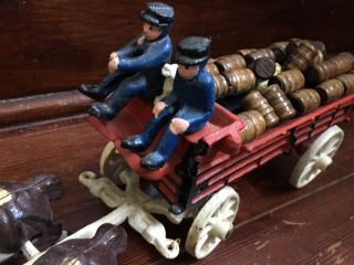 Vintage Cast Iron Horse Drawn Carriage Beer Barrels Budweiser Clydesdale Wagon 6