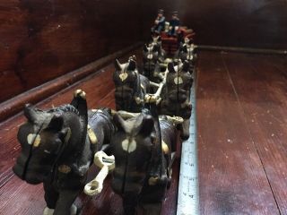 Vintage Cast Iron Horse Drawn Carriage Beer Barrels Budweiser Clydesdale Wagon 8