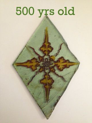 Medieval Stained Glass Church Window Relic.  Ancient Cross Symbol