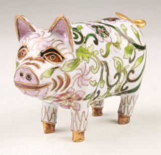 Unique Chinese Cloisonne Enamel Statue Animal Pig Old Hand - Made Handicraft Gift