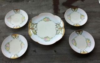 Set Of 5 J & C Bavaria Handpainted Plates Gilt Butterflies Japonisme Art Nouveau