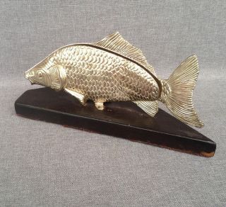 Vintage Fish Sculpture Menu Holder Made Of Silver Plated Metal Wood Base France