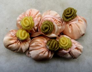 Rare Antique 6 Miniature Tiny Bisque Dangling Baby Dolls Pink Pillow Pincushions 3
