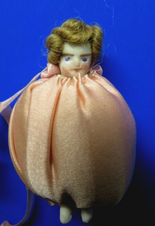 Rare Antique 6 Miniature Tiny Bisque Dangling Baby Dolls Pink Pillow Pincushions 5
