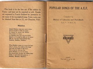 WW 1 ERA SOLDIERS MEMORABILIA 1918 POPULAR SONGS A E F BOOKLET YMCA 2