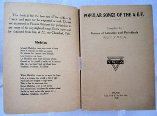 WW 1 ERA SOLDIERS MEMORABILIA 1918 POPULAR SONGS A E F BOOKLET YMCA 3