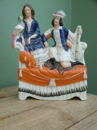 19thc Staffordshire Flatback Figural Group On Chaise Lounge C.  1870 