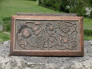 19thc LARGE BLACK FOREST OAK CARVED BOX WITH MONOGRAM 4