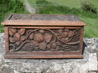 19thc LARGE BLACK FOREST OAK CARVED BOX WITH MONOGRAM 6