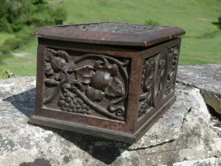 19thc LARGE BLACK FOREST OAK CARVED BOX WITH MONOGRAM 7