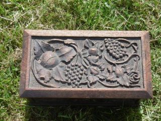 19thc LARGE BLACK FOREST OAK CARVED BOX WITH MONOGRAM 8