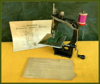 Rare Antique Spenser - Boston - Small Cast Iron Toy Hand Crank Sewing Machine