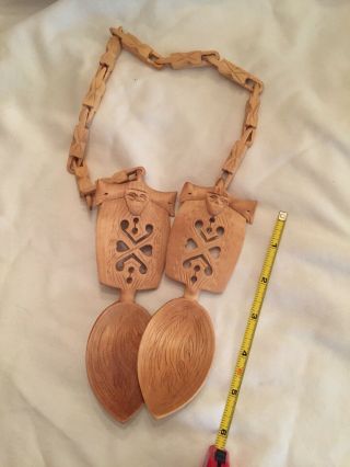 Vintage Norwegian Wedding Bridal Spoons Hand Carved Wood Norway Folk Art