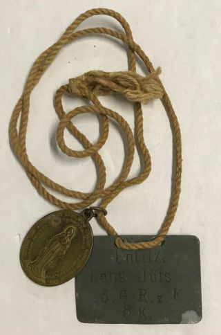 Wwi German Dog Tag With Religious Medal