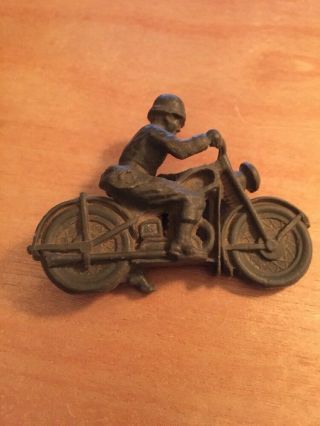German Solider Plastic Toy Ww 2 On Motorcycle 2” Tall