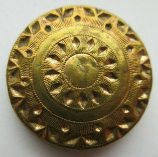 Rare Early Antique Vtg 18th C Wood Back Gold Gilt Metal Button 1 - 1/8 " (y)