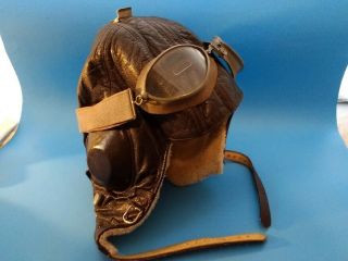 Wwii German Pilot Helmet With Goggles Intact,