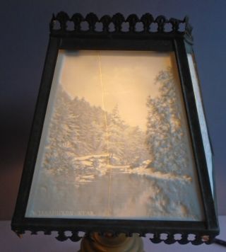 Antique Lithophane Lamp Shade - Niagara River - Brock ' s Monument 2 cracked panels 5