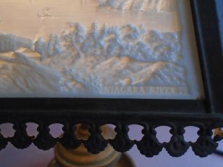 Antique Lithophane Lamp Shade - Niagara River - Brock ' s Monument 2 cracked panels 6