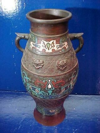 19thc Chinese Bronze Vase W Enameled Cloisonne Decoration