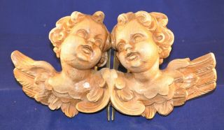 Antique Hand Carved Wood Angel Cherub 16 1/2 " Across From Germay Black Forest