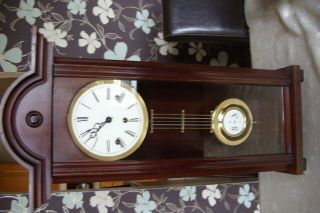 Antique German Mahogany Long Cased Chiming Pendulum Wall Clock For Repair.