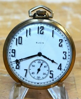1924 Elgin Pocket Watch Open Face 12s Grade: 345,  17j 10k R Gold Pltd Case