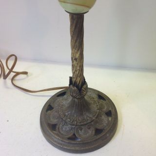 Art Deco fancy 2 socket table lamp iron brass & Houze glass Vaseline antique 5