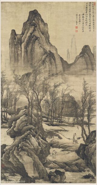 Chinese Antique Painting Sansui Sumi Ink Landscape By Tang Yin In Ming Dynasty