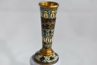 Antique French Porcelain Champleve Bronze Bud Vase,  Signed 2