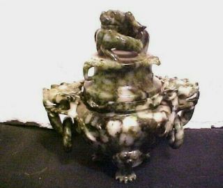 Antique Hand Carved Marble Chinese Dragon Jar W/ Urn And Lid Articulated Rings