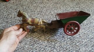 Early 1900s Tin Horse With Wagon.