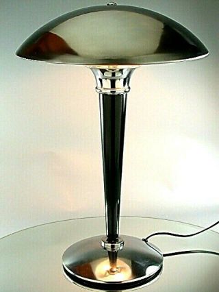 Art Deco Modernist Design Table Lamp Desk Light Metal Black Wood Reedition Vtg