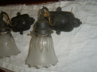 Pair Vintage Metal cast Wall Mount Sconces electric Light Fixtures lamp bath 2