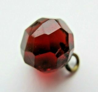 Stunning Antique Vtg Victorian Ruby Red Glass Button Faceted Charmstring (x)