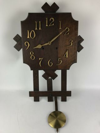 Antique Mission Oak Art Deco Regulator Wall Clock 1643