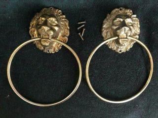 Set Of 2 Stunning Antique/vintage Gilt Brass Lion Head Loop Towel Holder